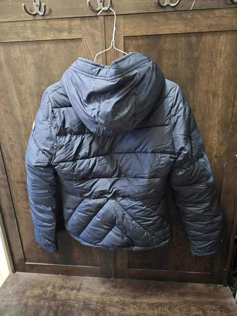 Y2k Hollister Navy Blue Puffer Jacket with Cream Sherpa Lining